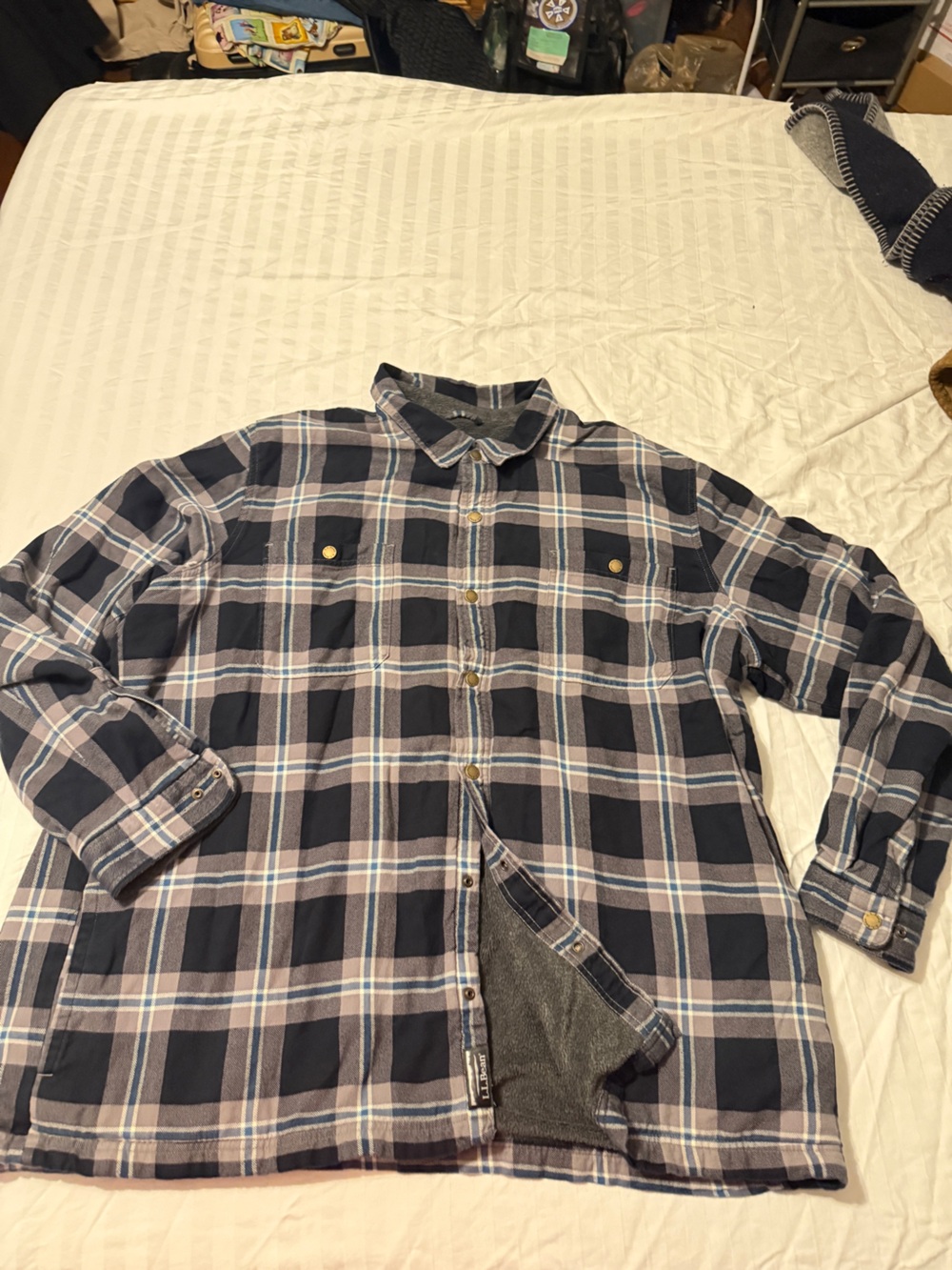 L.L.Bean Men’s Fleece-Lined Flannel Shirt Jacket Plaid Black & Blue XXXL